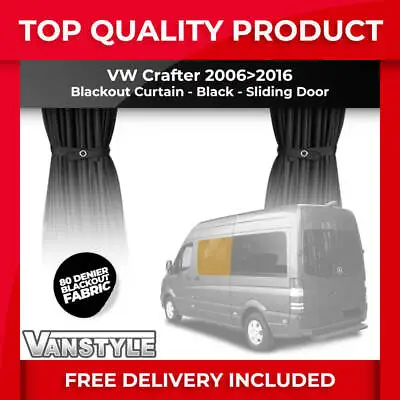 Fits Vw Crafter 06>16 Tailored Blackout Fabric Sliding Door Window Curtain Black • £30.59